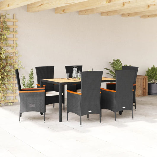 Set da Pranzo da Giardino 7 pz Nero con Cuscini in Polyrattancod mxl 90556