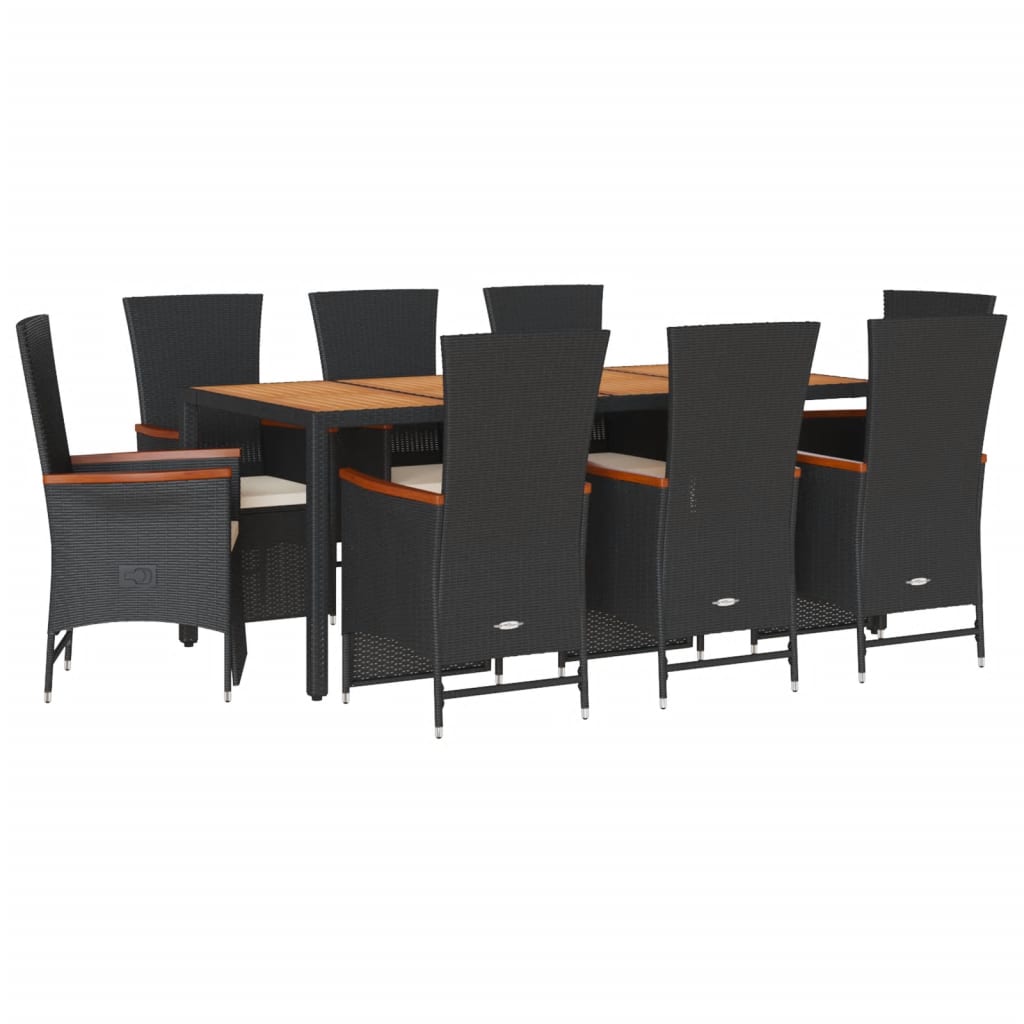 Set da Pranzo da Giardino 9 pz con Cuscini Nero in Polyrattan 3277518