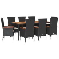 Set da Pranzo da Giardino 9 pz con Cuscini Nero in Polyrattancod mxl 89372