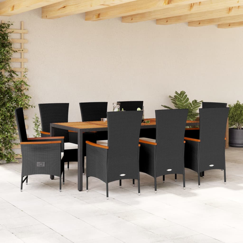 Set da Pranzo da Giardino 9 pz con Cuscini Nero in Polyrattancod mxl 89372