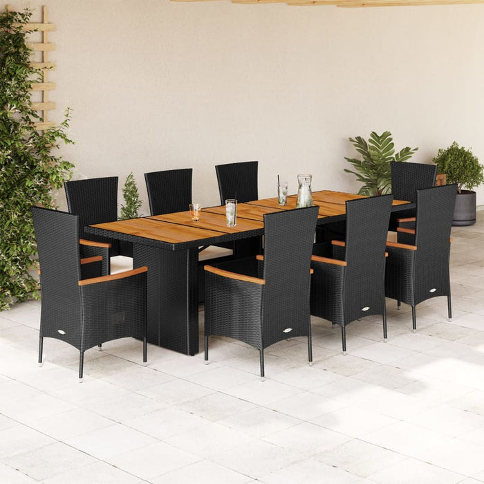 Set da Pranzo da Giardino 9 pz con Cuscini Nero in Polyrattan 3277522