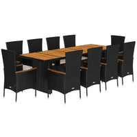 Set da Pranzo da Giardino 11 pz con Cuscini in Polyrattan Nero 3277523