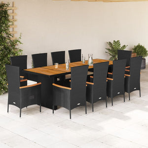 Set da Pranzo da Giardino 11 pz con Cuscini in Polyrattan Nero 3277523