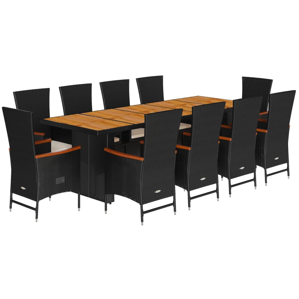 Set da Pranzo da Giardino 11 pz con Cuscini in Polyrattan Nero 3277525