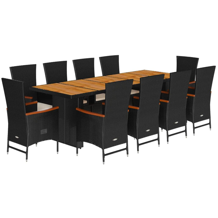 Set da Pranzo da Giardino 11 pz con Cuscini in Polyrattan Nero 3277525