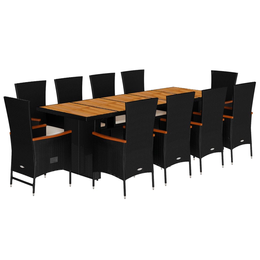 Set da Pranzo da Giardino 11 pz con Cuscini in Polyrattan Nero 3277528
