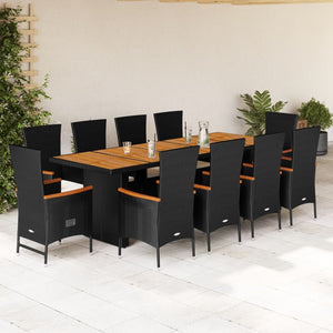 Set da Pranzo da Giardino 11 pz con Cuscini in Polyrattan Nero 3277528