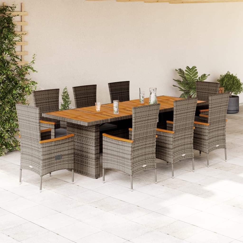 Set da Pranzo da Giardino 9 pz con Cuscini in Polyrattan Grigio 3277546