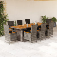 Set da Pranzo da Giardino 9 pz con Cuscini in Polyrattan Grigio 3277548