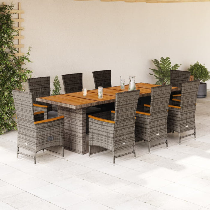 Set da Pranzo da Giardino 9 pz con Cuscini in Polyrattan Grigio 3277548
