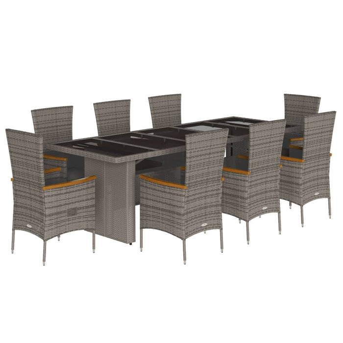 Set da Pranzo da Giardino 9 pz con Cuscini in Polyrattan Grigio