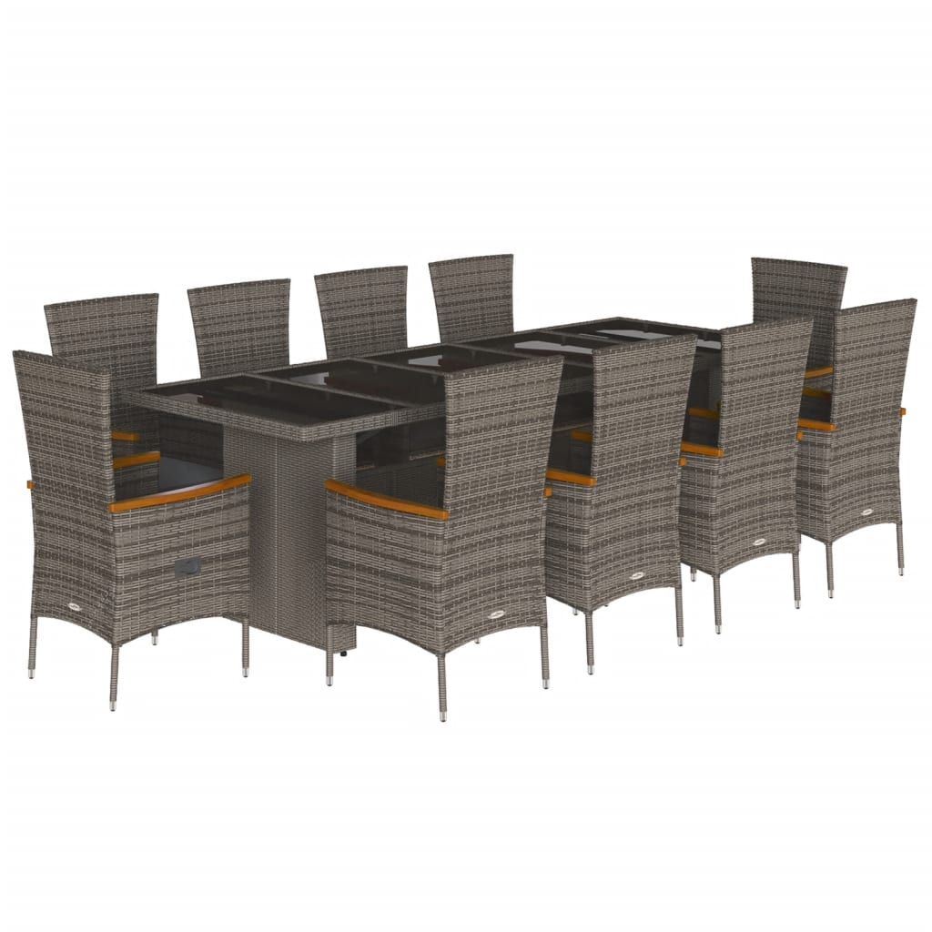 Set da Pranzo da Giardino 11pz con Cuscini in Polyrattan Grigio