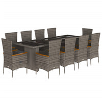 Set da Pranzo da Giardino 11pz con Cuscini in Polyrattan Grigio