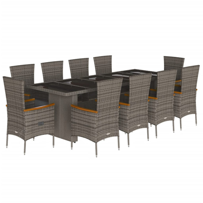 Set da Pranzo da Giardino 11pz con Cuscini in Polyrattan Grigio