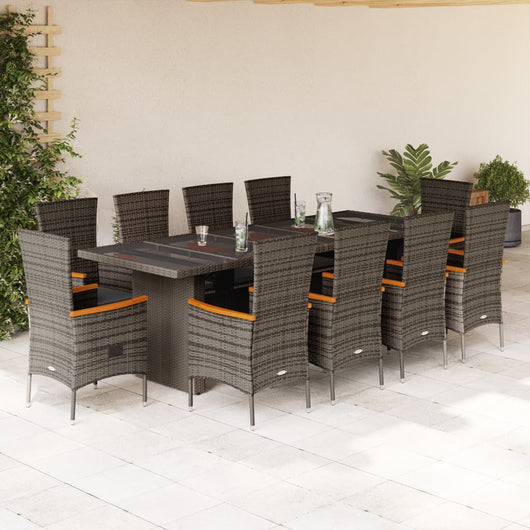 Set da Pranzo da Giardino 11pz con Cuscini in Polyrattan Grigio