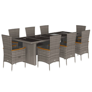 Set da Pranzo da Giardino 9 pz con Cuscini in Polyrattan Grigio 3277555