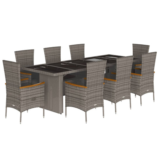 Set da Pranzo da Giardino 9 pz con Cuscini in Polyrattan Grigio