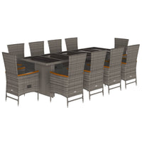 Set da Pranzo da Giardino 11pz con Cuscini in Polyrattan Grigio 3277556