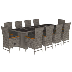 Set da Pranzo da Giardino 11pz con Cuscini in Polyrattan Grigio 3277556