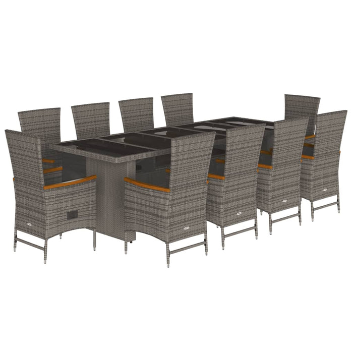 Set da Pranzo da Giardino 11pz con Cuscini in Polyrattan Grigio 3277556