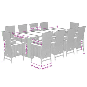 Set da Pranzo da Giardino 11pz con Cuscini in Polyrattan Grigio 3277556