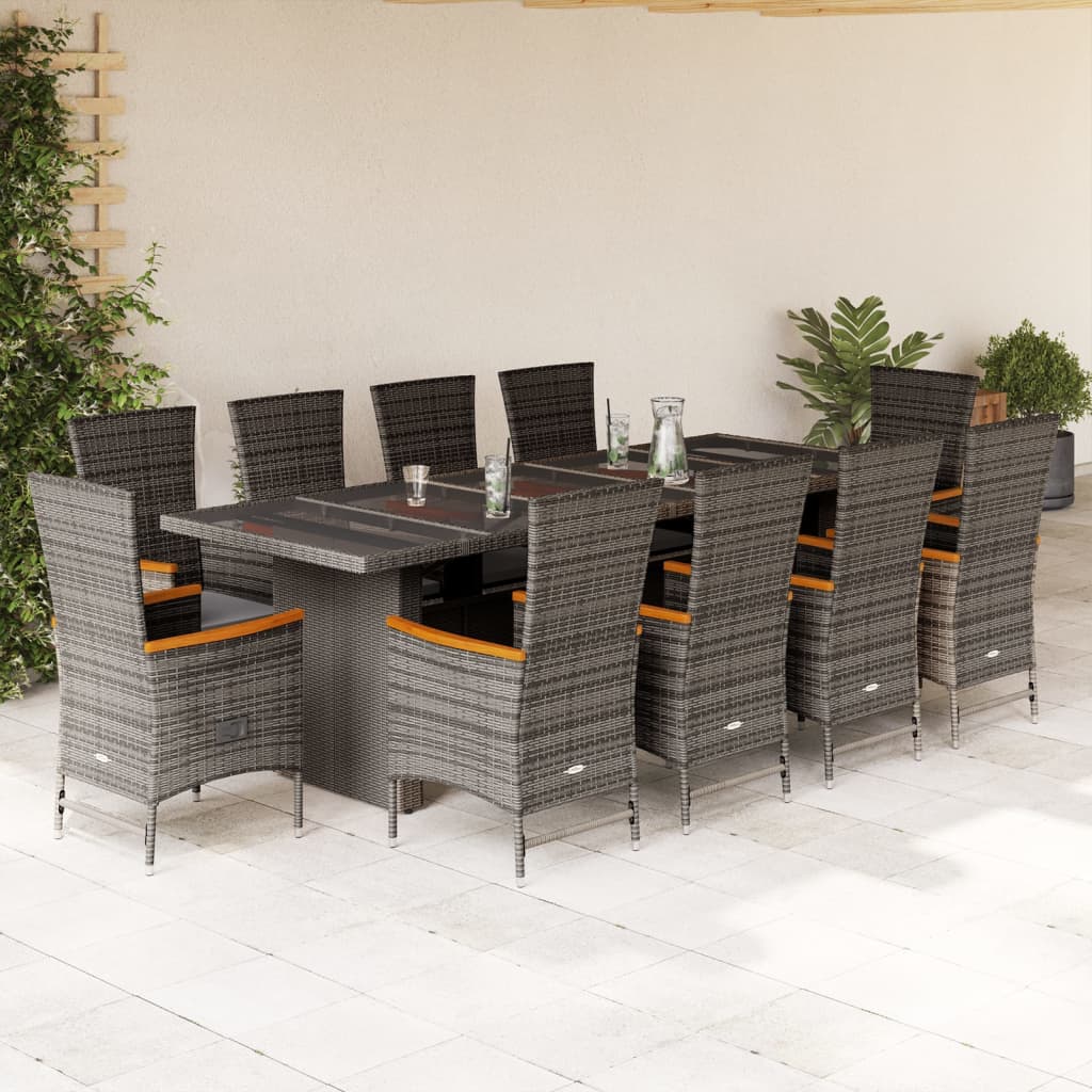 Set da Pranzo da Giardino 11pz con Cuscini in Polyrattan Grigio 3277556