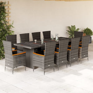 Set da Pranzo da Giardino 11pz con Cuscini in Polyrattan Grigio 3277556