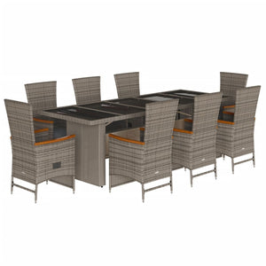 Set da Pranzo da Giardino 9 pz con Cuscini in Polyrattan Grigio 3277557