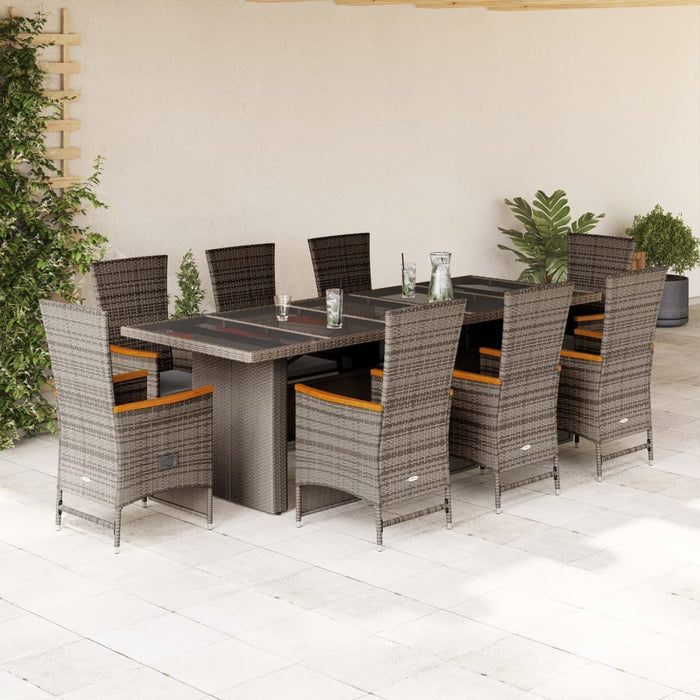 Set da Pranzo da Giardino 9 pz con Cuscini in Polyrattan Grigio 3277557
