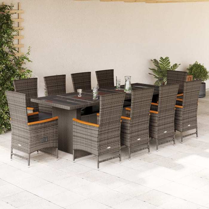 Set da Pranzo da Giardino 11pz con Cuscini in Polyrattan Grigio