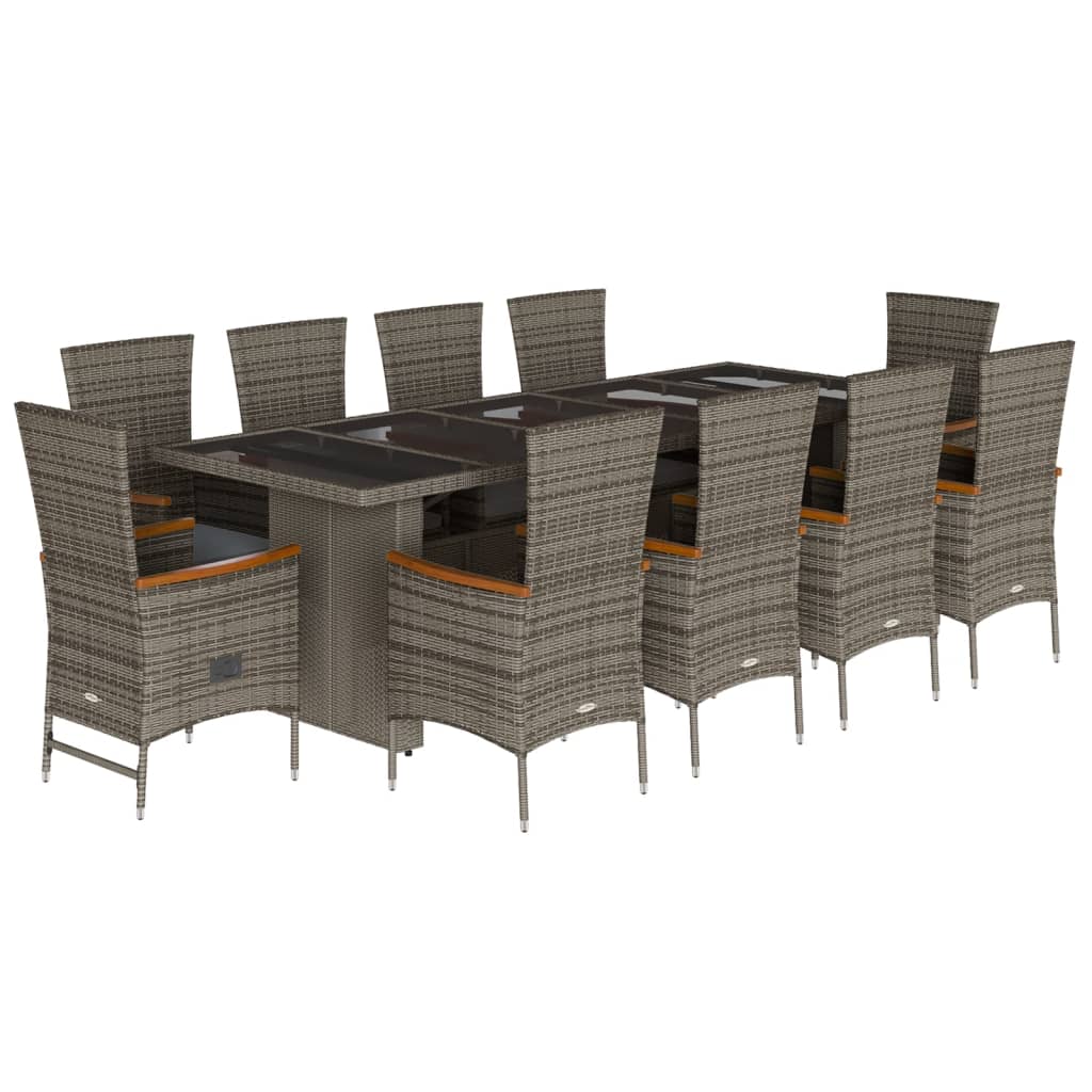 Set da Pranzo da Giardino 11pz con Cuscini in Polyrattan Grigio