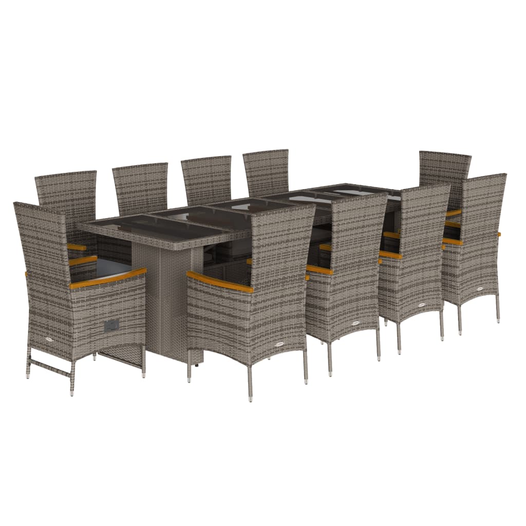 Set da Pranzo da Giardino 11pz con Cuscini in Polyrattan Grigio 3277560