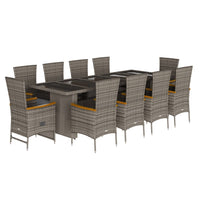 Set da Pranzo da Giardino 11pz con Cuscini in Polyrattan Grigio
