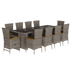 Set da Pranzo da Giardino 11pz con Cuscini in Polyrattan Grigio