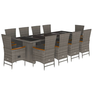 Set da Pranzo da Giardino 11pz con Cuscini in Polyrattan Grigio 3277567