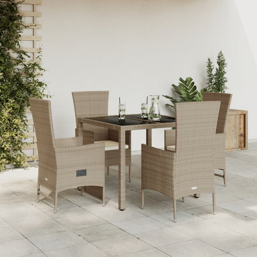 Set da Pranzo da Giardino 5 pz con Cuscini Beige in Polyrattan 3277570