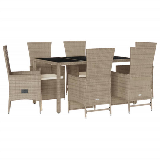Set da Pranzo da Giardino 7 pz con Cuscini Beige in Polyrattan 3277576