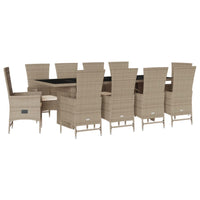 Set da Pranzo da Giardino 11 pz con Cuscini Beige in Polyrattan 3277585