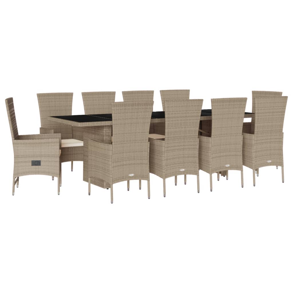Set da Pranzo da Giardino 11 pz con Cuscini Beige in Polyrattan 3277586