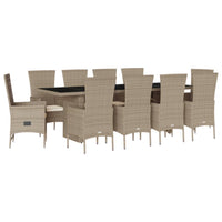 Set da Pranzo da Giardino 11 pz con Cuscini Beige in Polyrattan 3277586