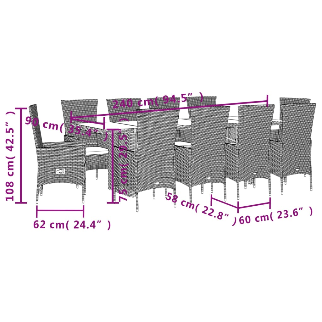 Set da Pranzo da Giardino 11 pz con Cuscini Beige in Polyrattan 3277586