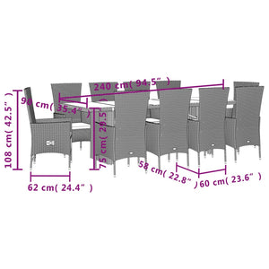 Set da Pranzo da Giardino 11 pz con Cuscini Beige in Polyrattan 3277586