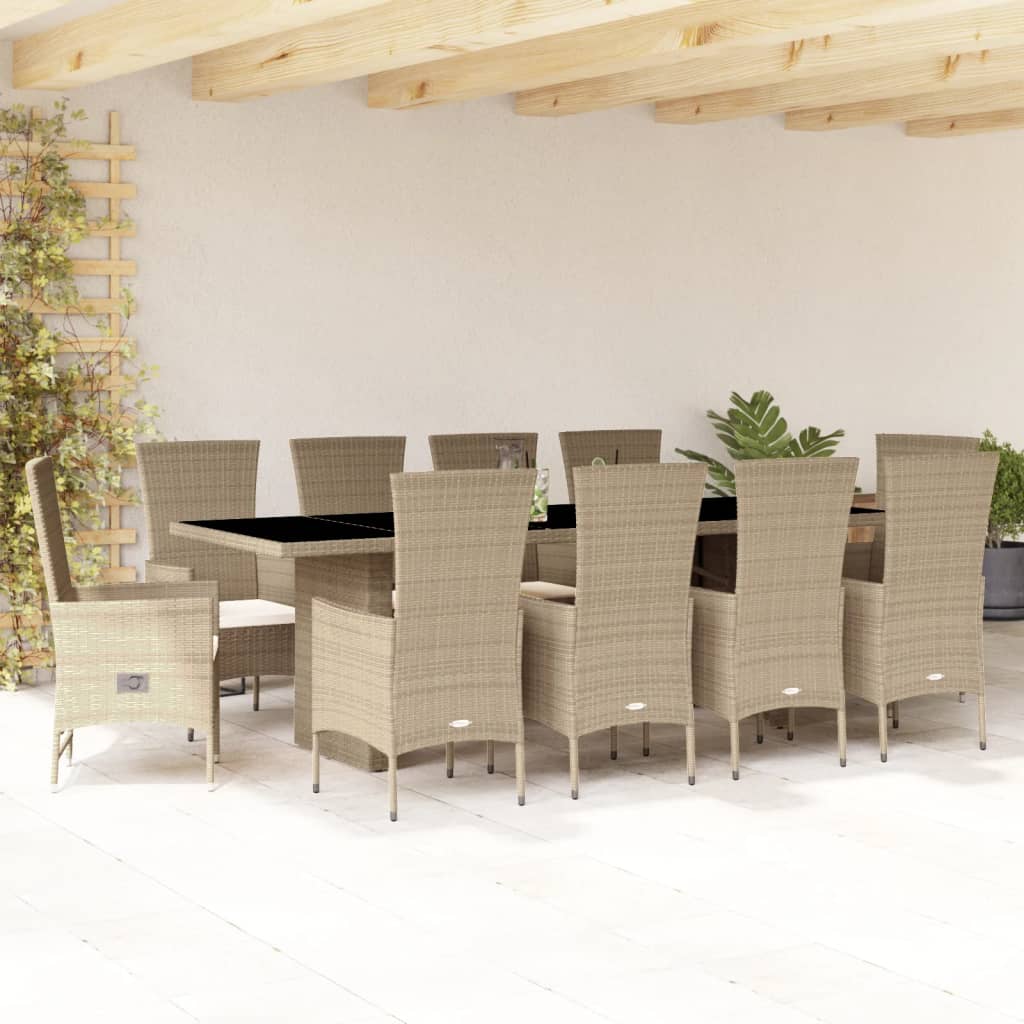 Set da Pranzo da Giardino 11 pz con Cuscini Beige in Polyrattan 3277586