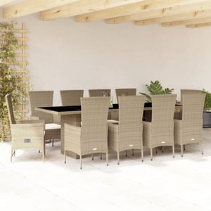 Set da Pranzo da Giardino 11 pz con Cuscini Beige in Polyrattan 3277586
