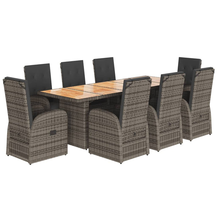 Set da Pranzo da Giardino 9 pz con Cuscini in Polyrattan Grigio 3277592