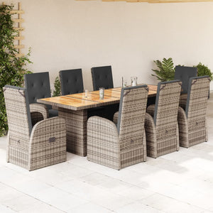 Set da Pranzo da Giardino 9 pz con Cuscini in Polyrattan Grigio 3277592