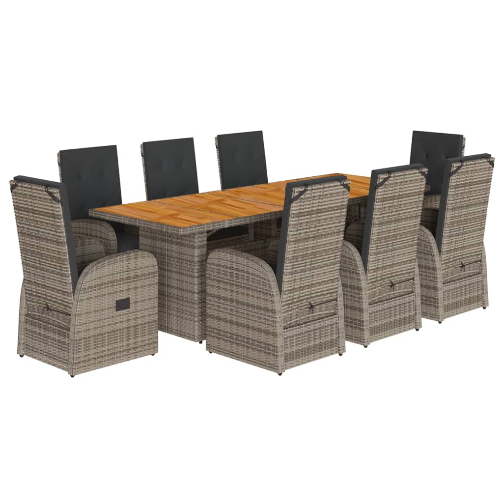Set da Pranzo da Giardino 9 pz con Cuscini in Polyrattan Grigio 3277597