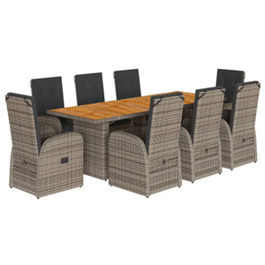 Set da Pranzo da Giardino 9 pz con Cuscini in Polyrattan Grigio 3277597