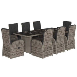 Set da Pranzo da Giardino 9 pz con Cuscini in Polyrattan Grigio