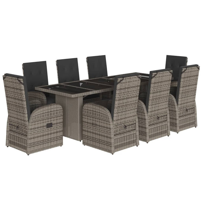 Set da Pranzo da Giardino 9 pz con Cuscini in Polyrattan Grigio